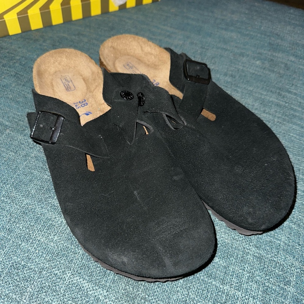 Birkenstock Boston Black Suede Clogs 38 Narrow